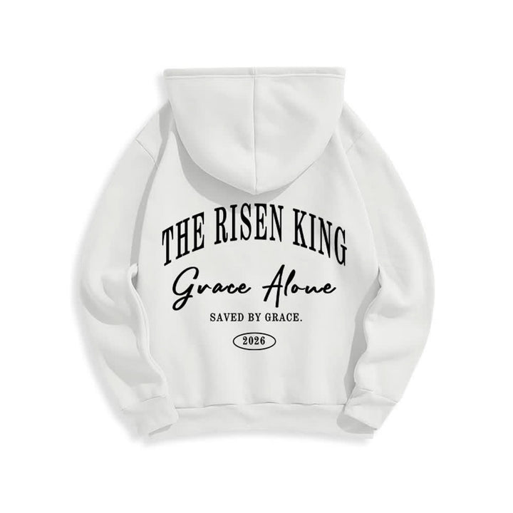 Christianartworkshop The Risen King Grace Alone Light Gray Pullover Hoodie - image 4