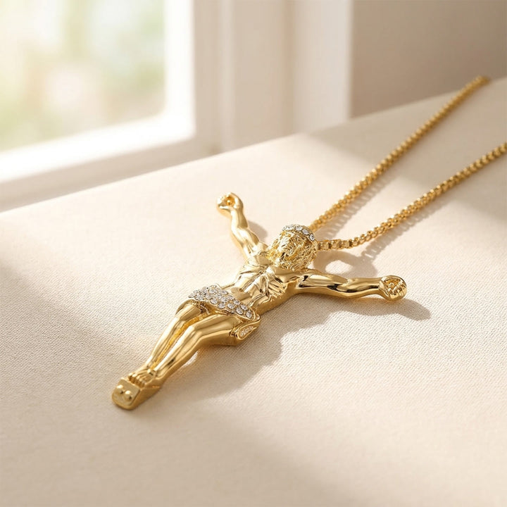 Christianartworkshop Sparkling Jesus Crucifix Chain Necklace: Sign of Gentle Celestial Shelter - image 4