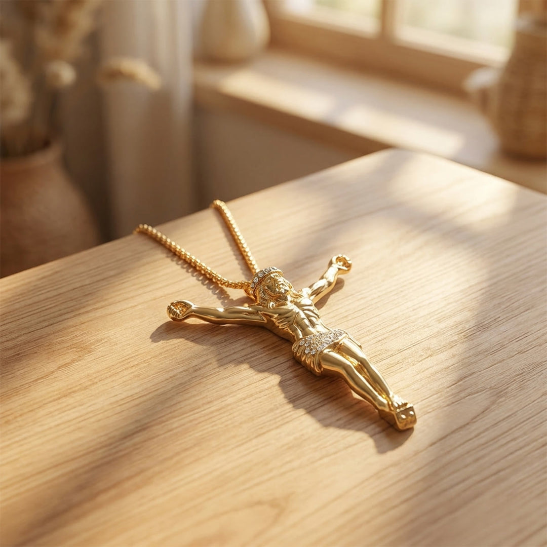 Christianartworkshop Sparkling Jesus Crucifix Chain Necklace: Sign of Gentle Celestial Shelter - image 5