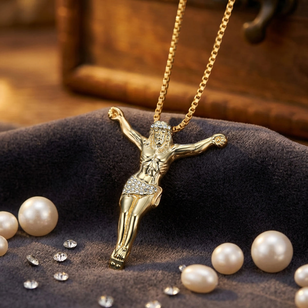 Christianartworkshop Sparkling Jesus Crucifix Chain Necklace: Sign of Gentle Celestial Shelter - image 2