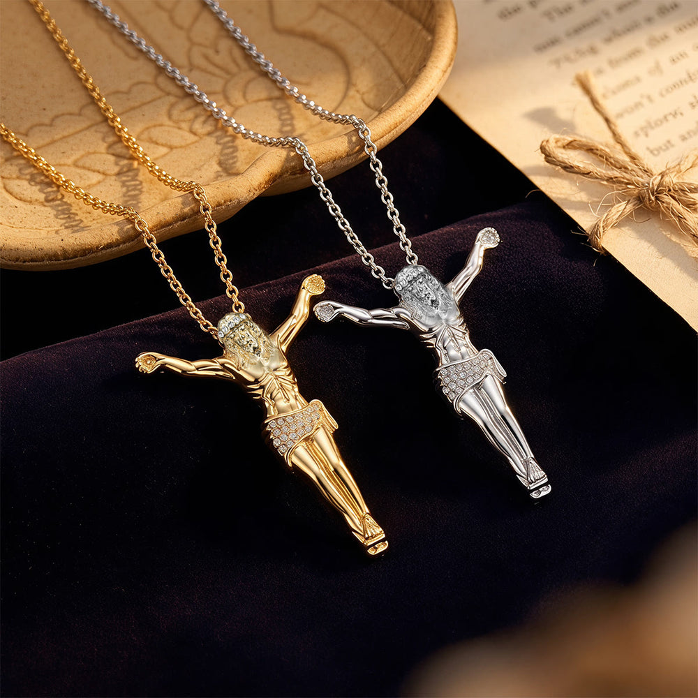 Christianartworkshop Sparkling Jesus Crucifix Chain Necklace: Sign of Gentle Celestial Shelter - image 1