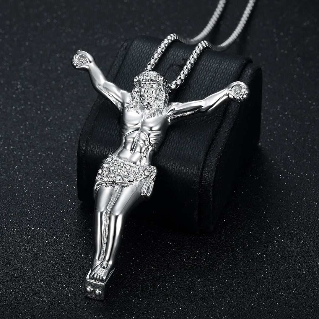Christianartworkshop Sparkling Jesus Crucifix Chain Necklace: Sign of Gentle Celestial Shelter - Silver - image 6