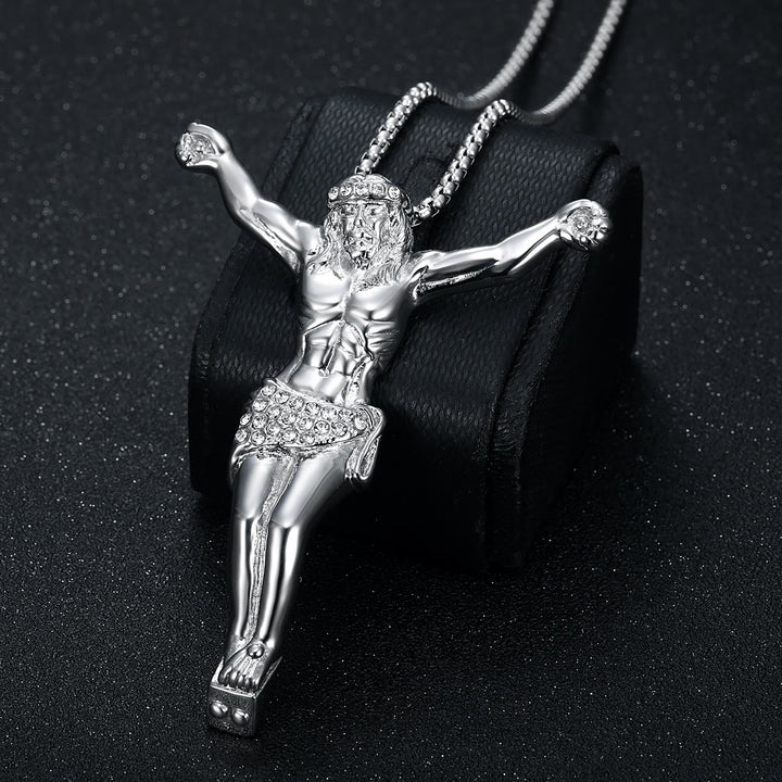 Christianartworkshop Sparkling Jesus Crucifix Chain Necklace: Sign of Gentle Celestial Shelter - Silver - image 6