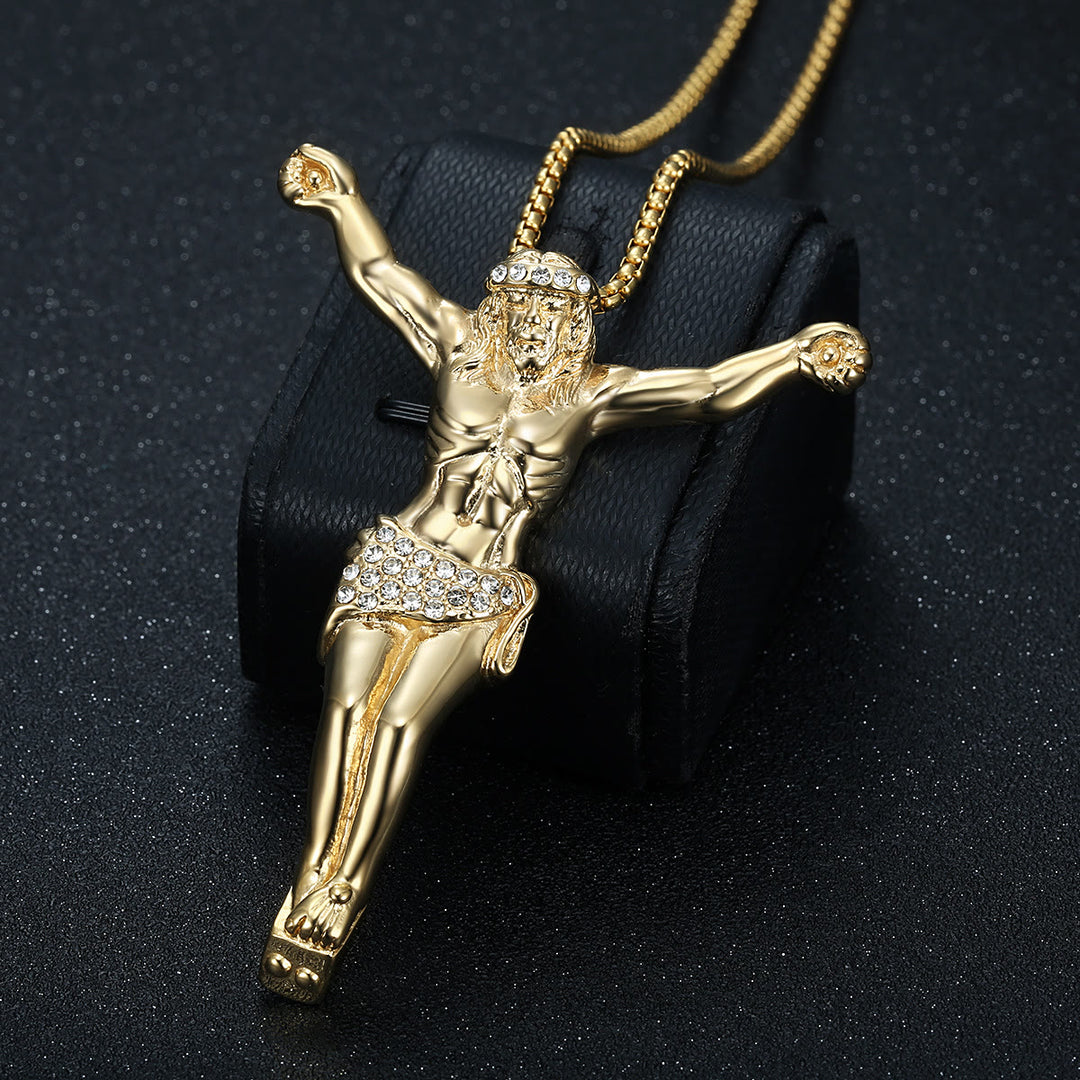 Christianartworkshop Sparkling Jesus Crucifix Chain Necklace: Sign of Gentle Celestial Shelter - Golden - image 0