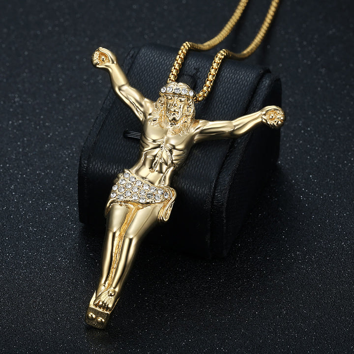 Christianartworkshop Sparkling Jesus Crucifix Chain Necklace: Sign of Gentle Celestial Shelter - Golden - image 0