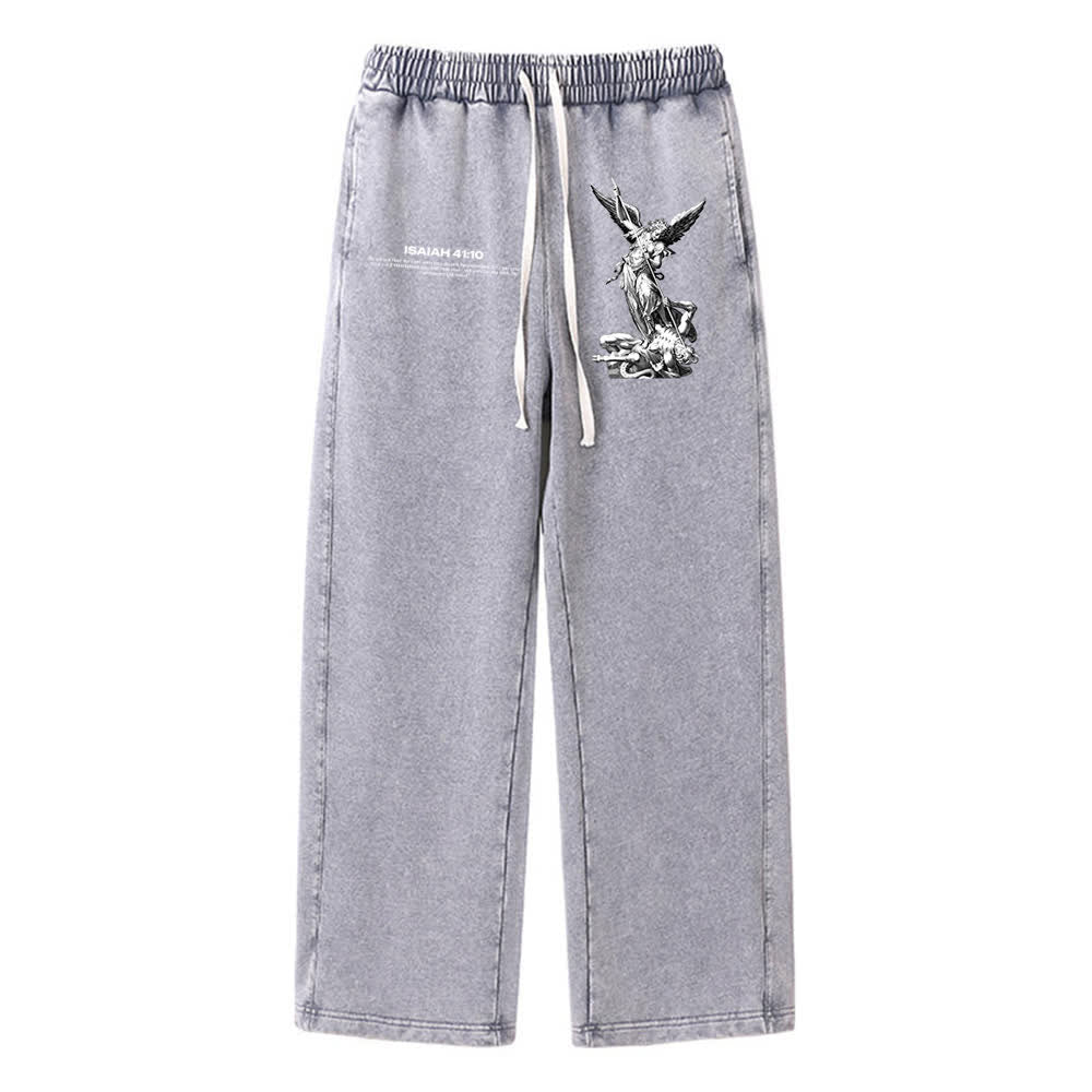 Christianartworkshop Archangel Michael Isaiah 41:10 Statement Washed Sweatpants - Grey - XL - image 0