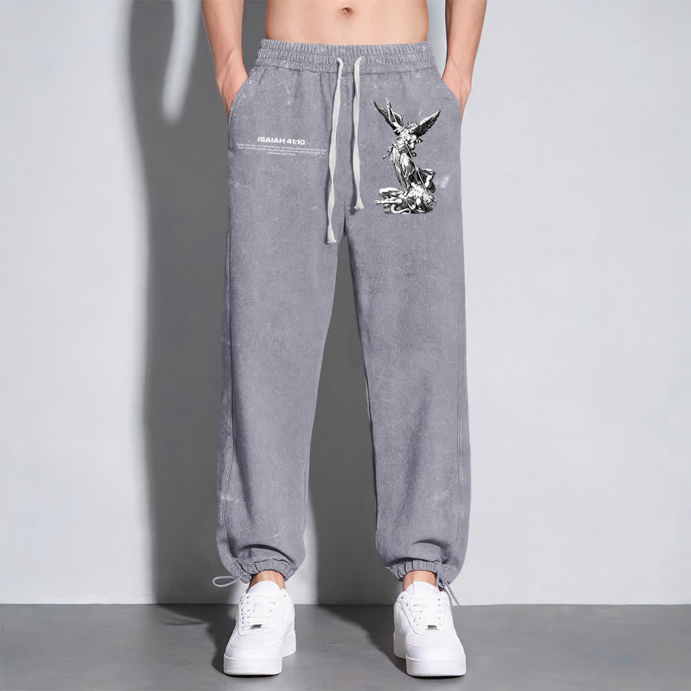 Christianartworkshop Archangel Michael Isaiah 41:10 Statement Washed Sweatpants - image 3