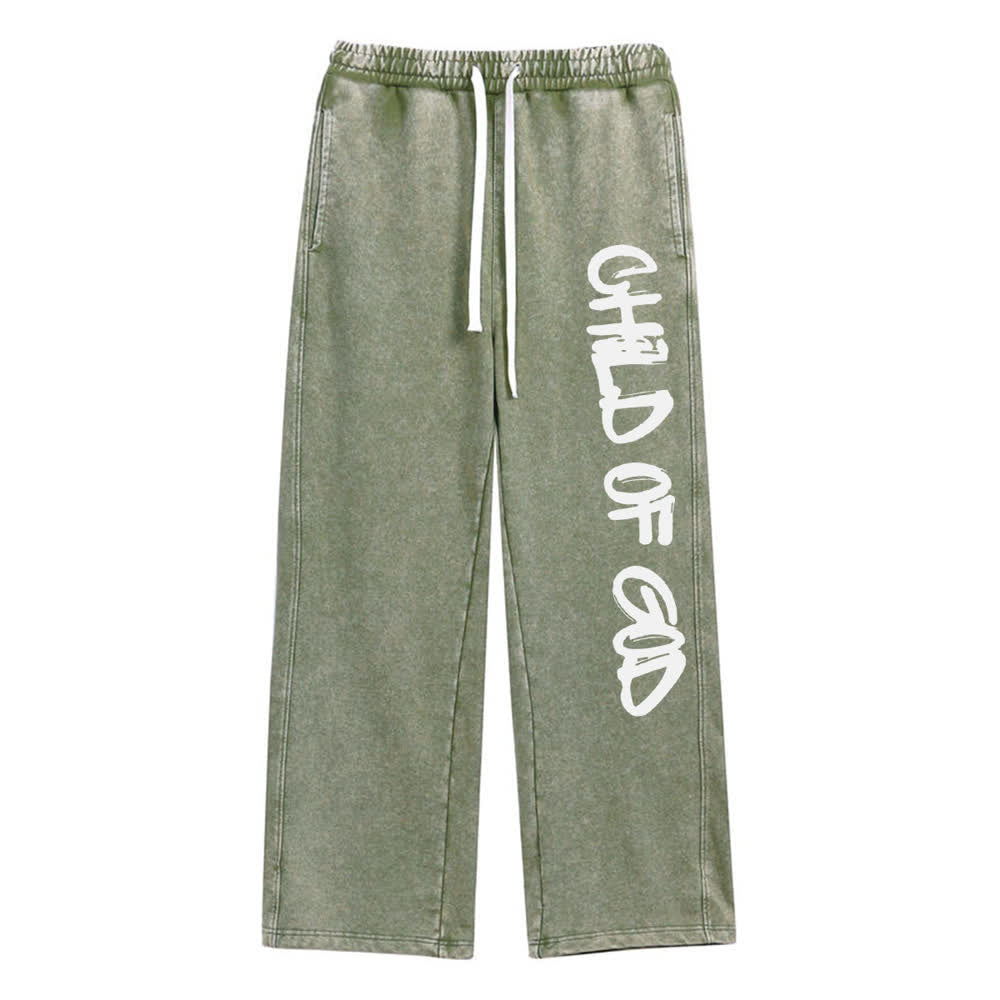 Christianartworkshop Graffiti Child Of God Statement Washed Sweatpants - Army Green - XL - image 8