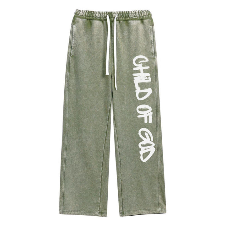 Christianartworkshop Graffiti Child Of God Statement Washed Sweatpants - Army Green - XL - image 8