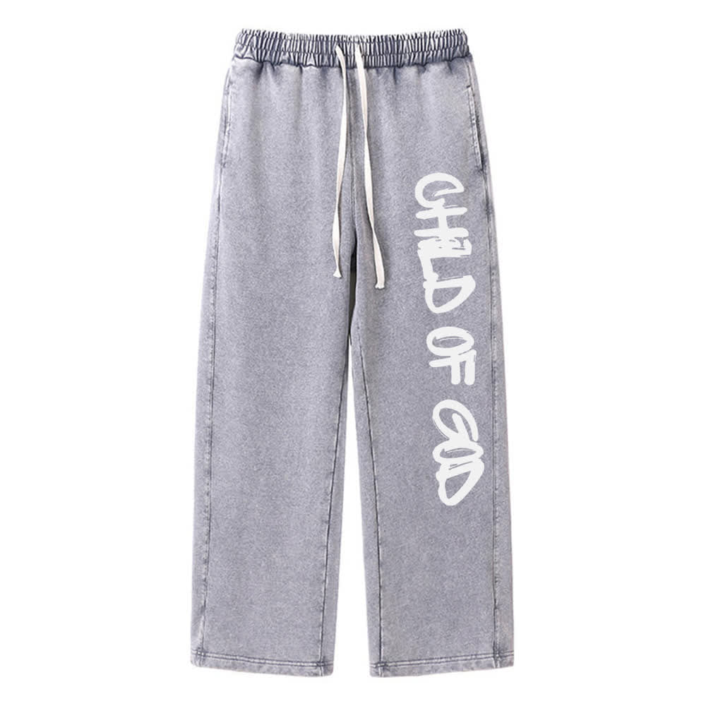 Christianartworkshop Graffiti Child Of God Statement Washed Sweatpants - Grey - XL - image 4