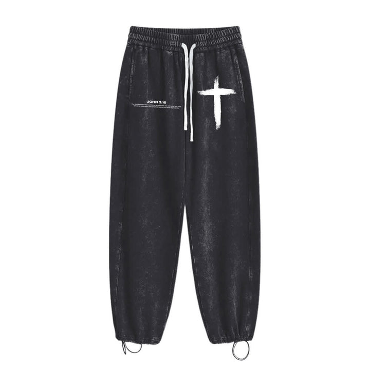 Christianartworkshop Brush Stroke Cross John 3:16 Scripture Statement Washed Sweatpants - image 9