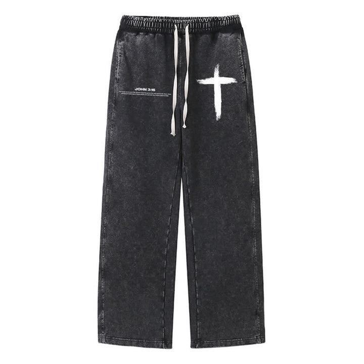 Christianartworkshop Brush Stroke Cross John 3:16 Scripture Statement Washed Sweatpants - Black - XL - image 8