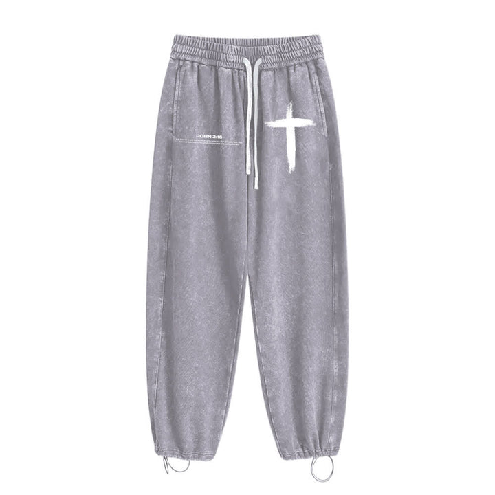 Christianartworkshop Brush Stroke Cross John 3:16 Scripture Statement Washed Sweatpants - image 5