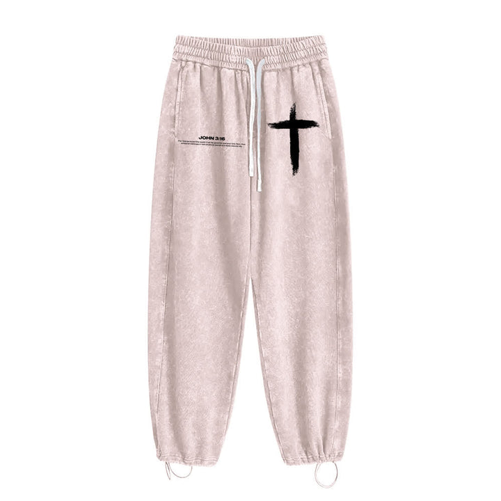 Christianartworkshop Brush Stroke Cross John 3:16 Scripture Statement Washed Sweatpants - image 21