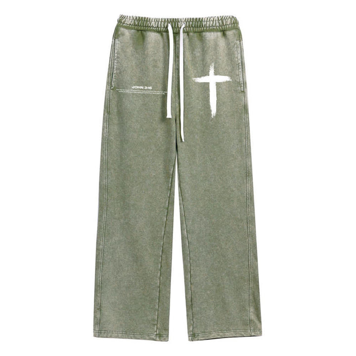 Christianartworkshop Brush Stroke Cross John 3:16 Scripture Statement Washed Sweatpants - Army Green - XL - image 12