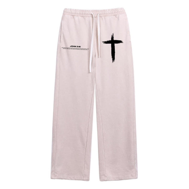 Christianartworkshop Brush Stroke Cross John 3:16 Scripture Statement Washed Sweatpants - Apricot - XL - image 20