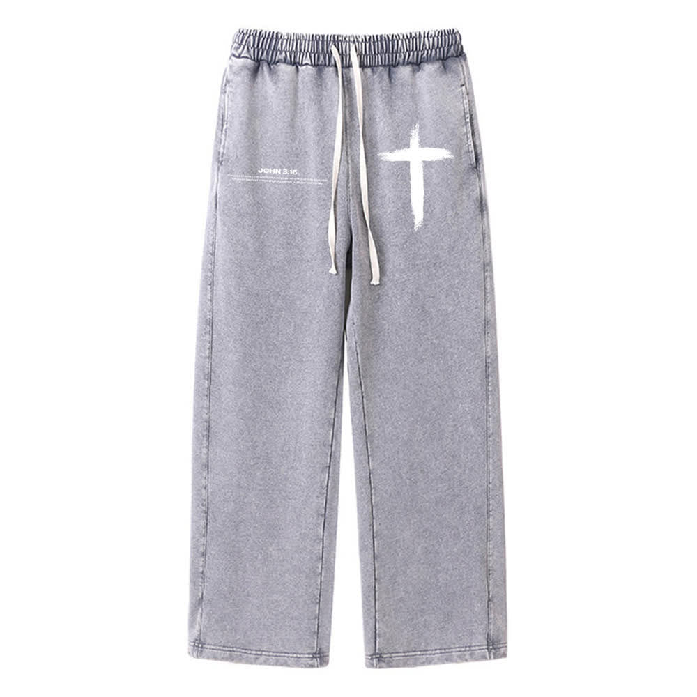 Christianartworkshop Brush Stroke Cross John 3:16 Scripture Statement Washed Sweatpants - Grey - XL - image 4