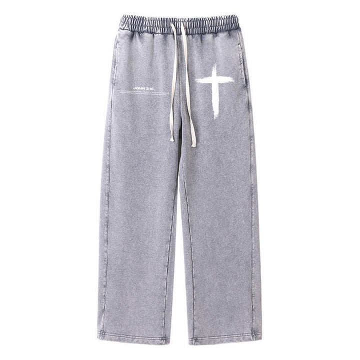 Christianartworkshop Brush Stroke Cross John 3:16 Scripture Statement Washed Sweatpants - Grey - XL - image 4