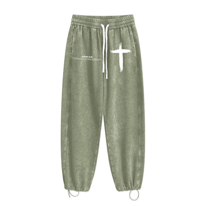 Christianartworkshop Brush Stroke Cross John 3:16 Scripture Statement Washed Sweatpants - image 13