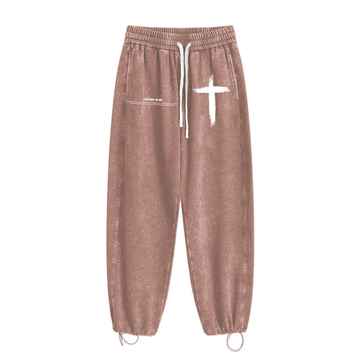 Christianartworkshop Brush Stroke Cross John 3:16 Scripture Statement Washed Sweatpants - image 1