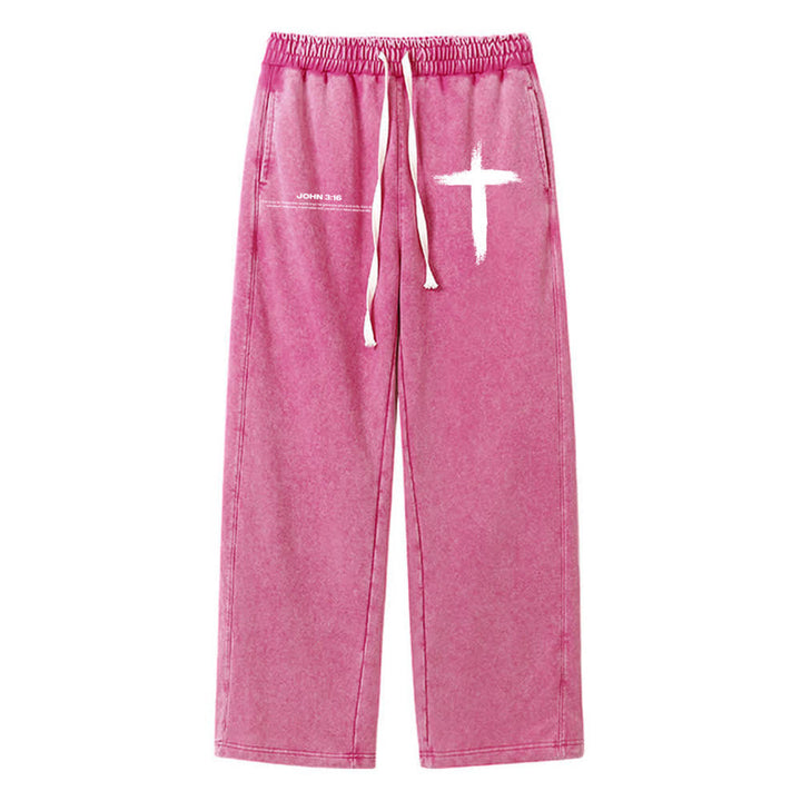 Christianartworkshop Brush Stroke Cross John 3:16 Scripture Statement Washed Sweatpants - Rose - XL - image 16