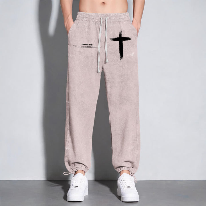 Christianartworkshop Brush Stroke Cross John 3:16 Scripture Statement Washed Sweatpants - image 23