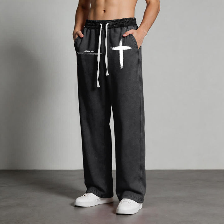 Christianartworkshop Brush Stroke Cross John 3:16 Scripture Statement Washed Sweatpants - image 10