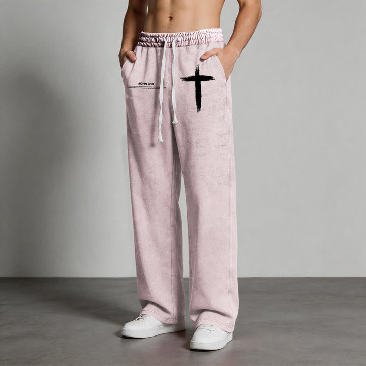 Christianartworkshop Brush Stroke Cross John 3:16 Scripture Statement Washed Sweatpants - image 22