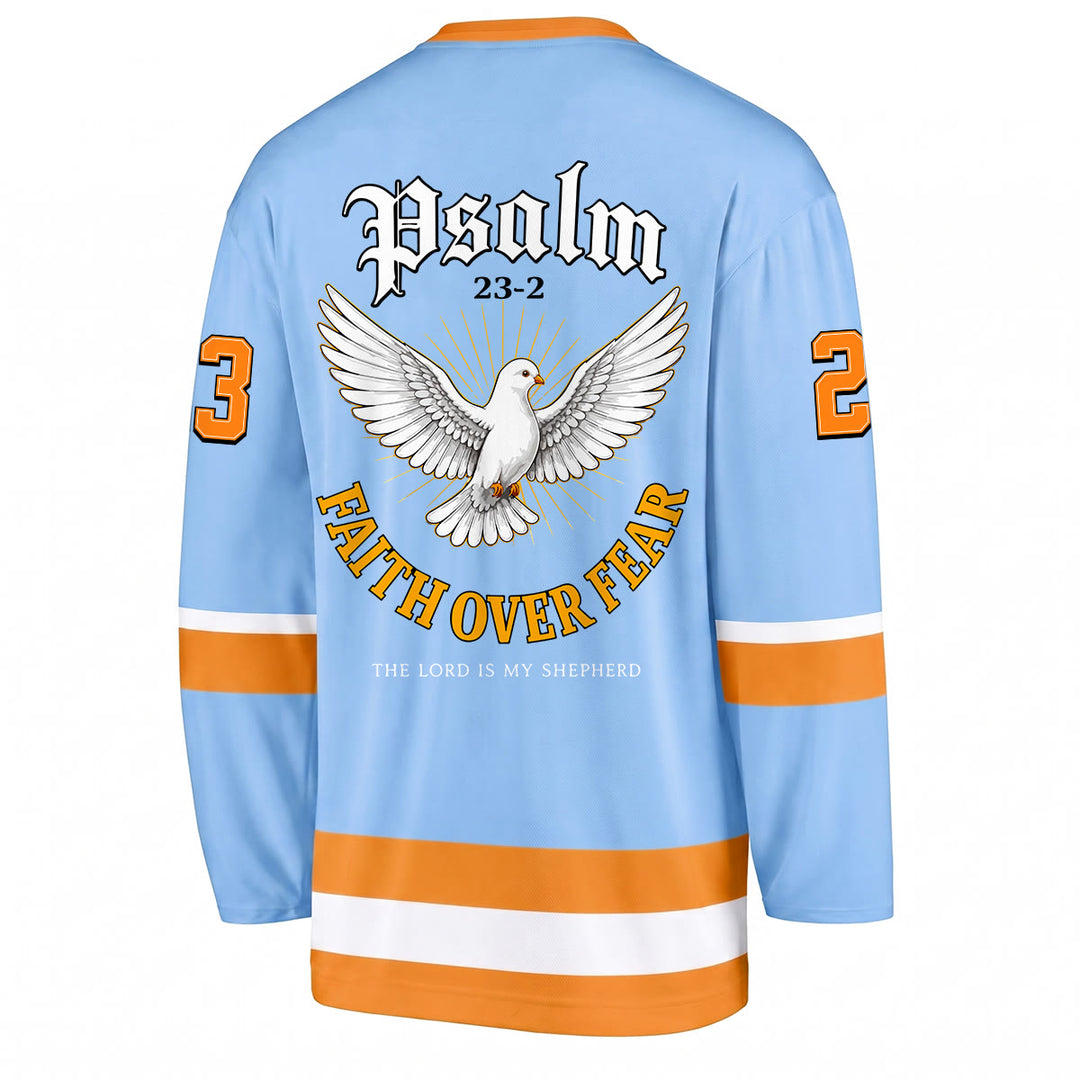 Christianartworkshop Faith Over Fear Psalm 23 Long Sleeve Hockey Jersey - image 2