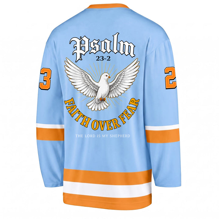 Christianartworkshop Faith Over Fear Psalm 23 Long Sleeve Hockey Jersey - image 2