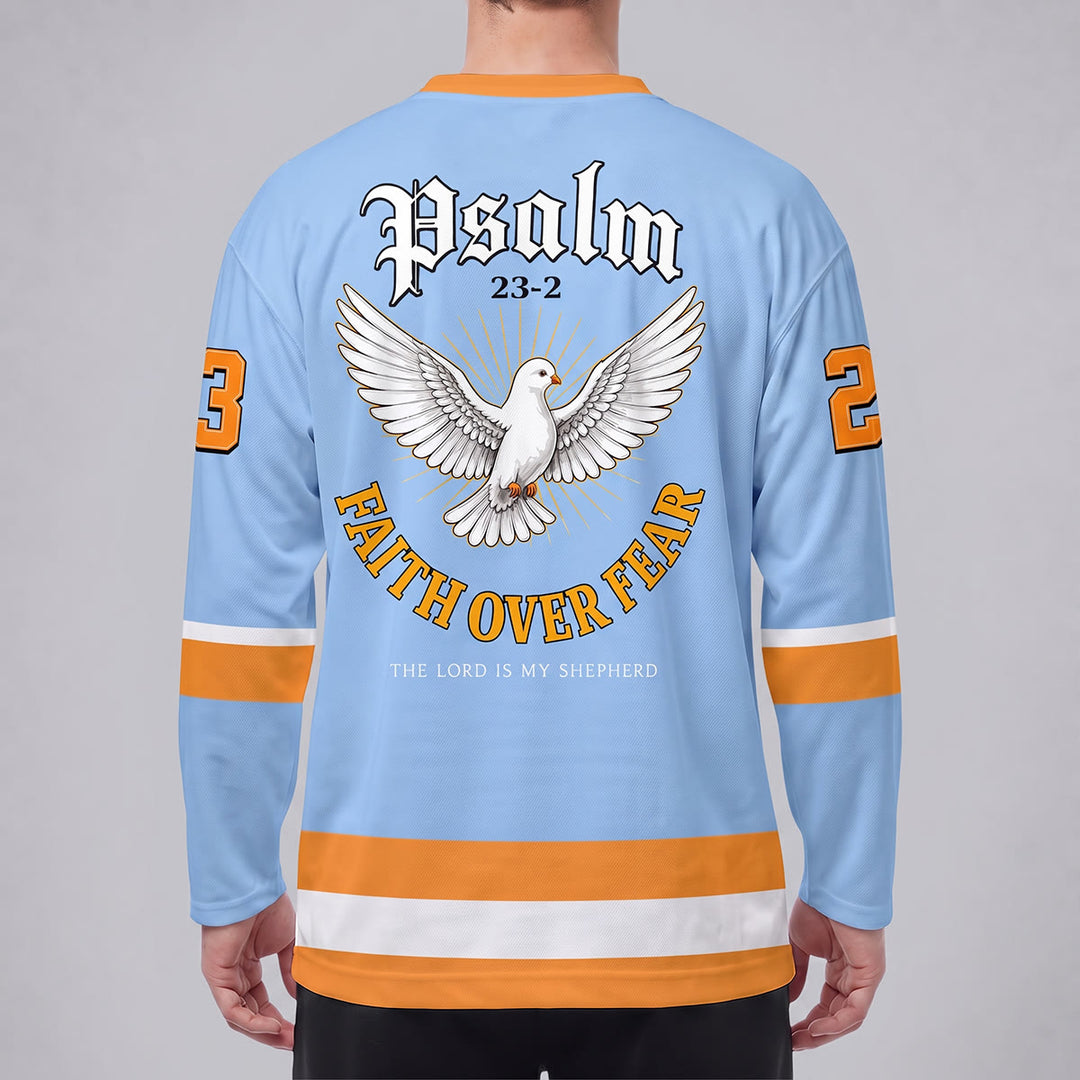 Christianartworkshop Faith Over Fear Psalm 23 Long Sleeve Hockey Jersey - image 4