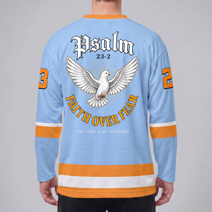 Christianartworkshop Faith Over Fear Psalm 23 Long Sleeve Hockey Jersey - image 4