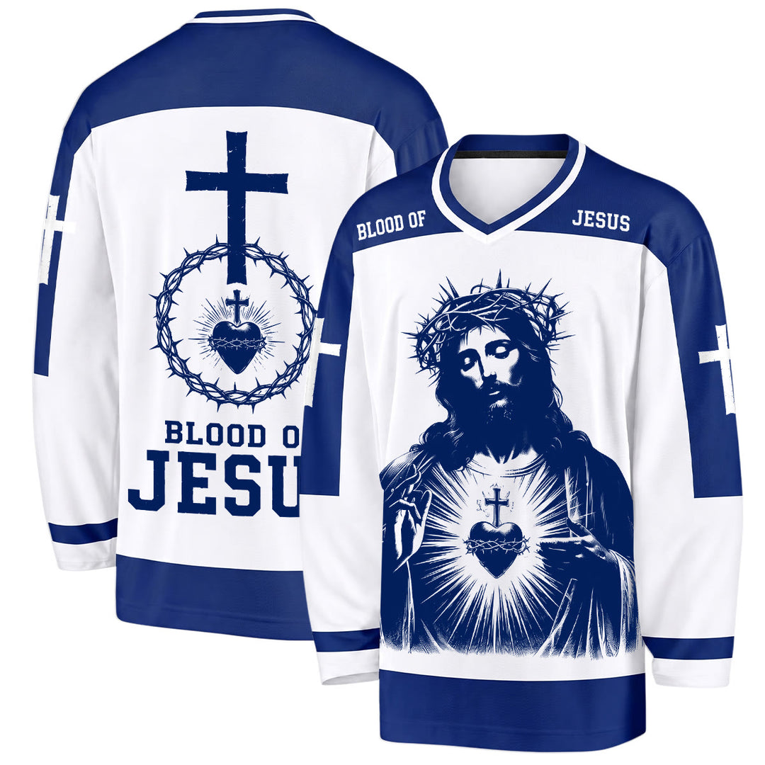 Christianartworkshop Blood of Jesus Sacred Heart Long Sleeve Hockey Jersey  - 5XL - image 0