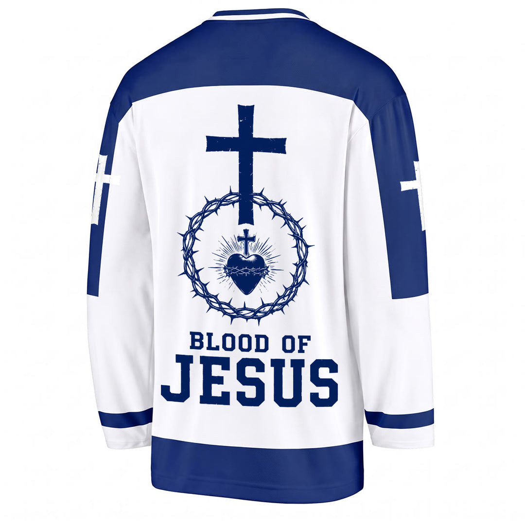 Christianartworkshop Blood of Jesus Sacred Heart Long Sleeve Hockey Jersey  - image 2