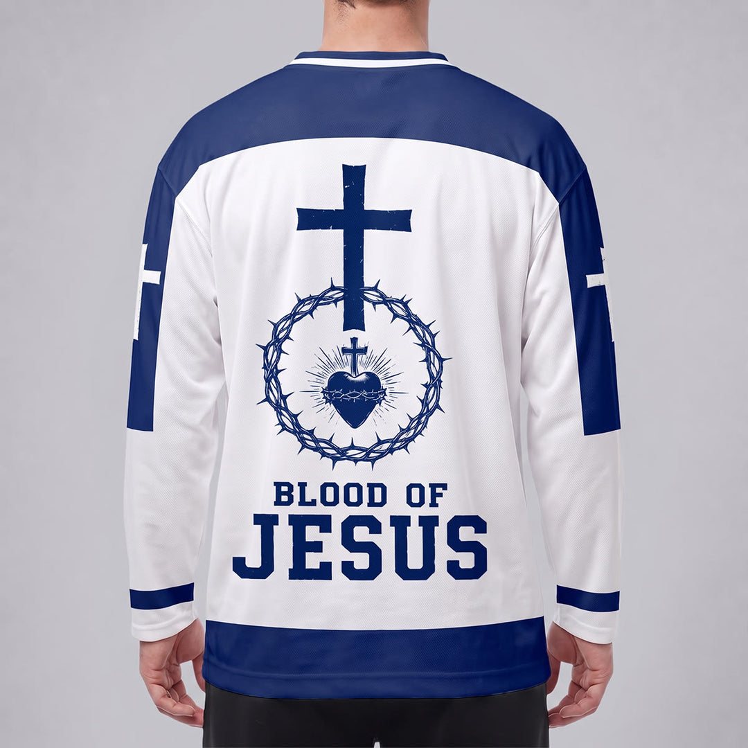 Christianartworkshop Blood of Jesus Sacred Heart Long Sleeve Hockey Jersey  - image 4