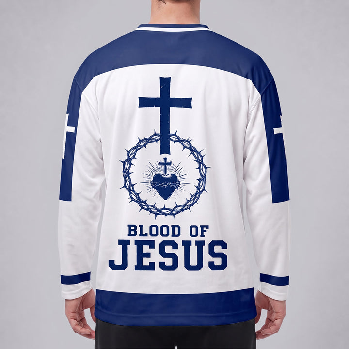 Christianartworkshop Blood of Jesus Sacred Heart Long Sleeve Hockey Jersey  - image 4