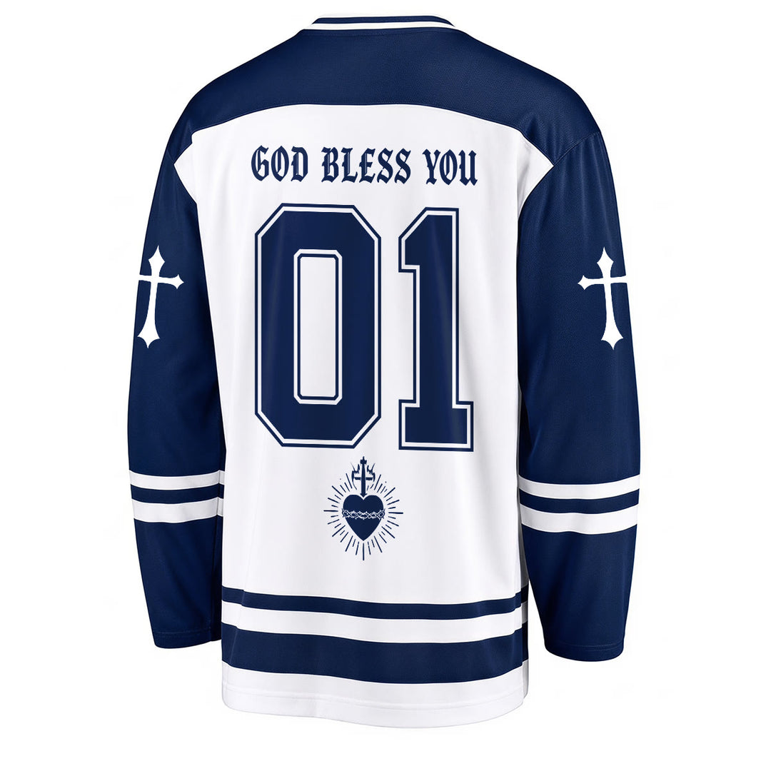 Christianartworkshop God Bless You Believe in Christ Hockey Jersey - image 2