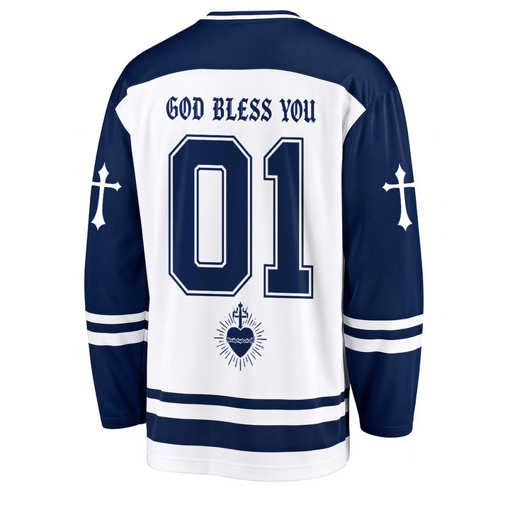 Christianartworkshop God Bless You Believe in Christ Hockey Jersey - image 2