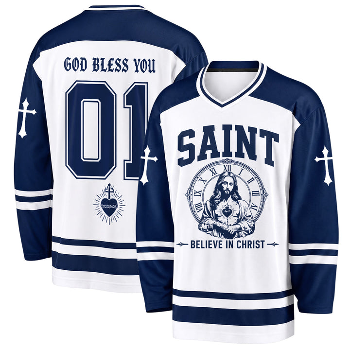 Christianartworkshop God Bless You Believe in Christ Hockey Jersey - 5XL - image 0