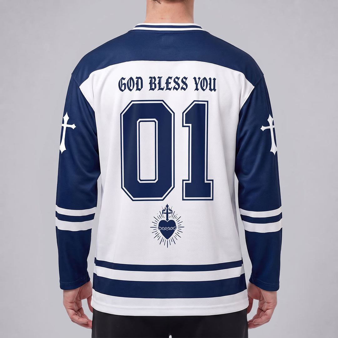 Christianartworkshop God Bless You Believe in Christ Hockey Jersey - image 4