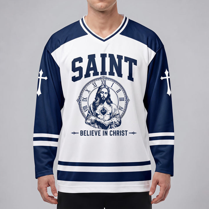 Christianartworkshop God Bless You Believe in Christ Hockey Jersey - image 3