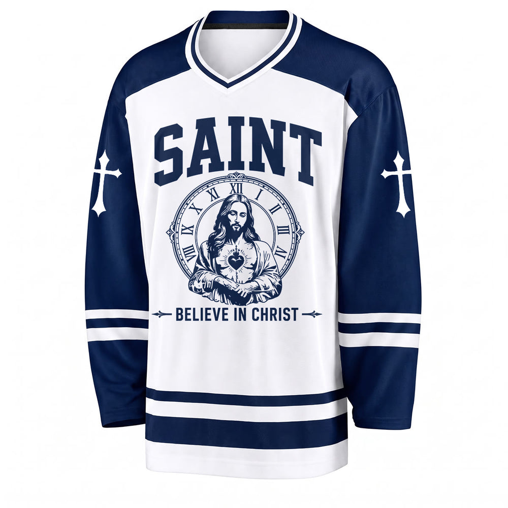 Christianartworkshop God Bless You Believe in Christ Hockey Jersey - image 1
