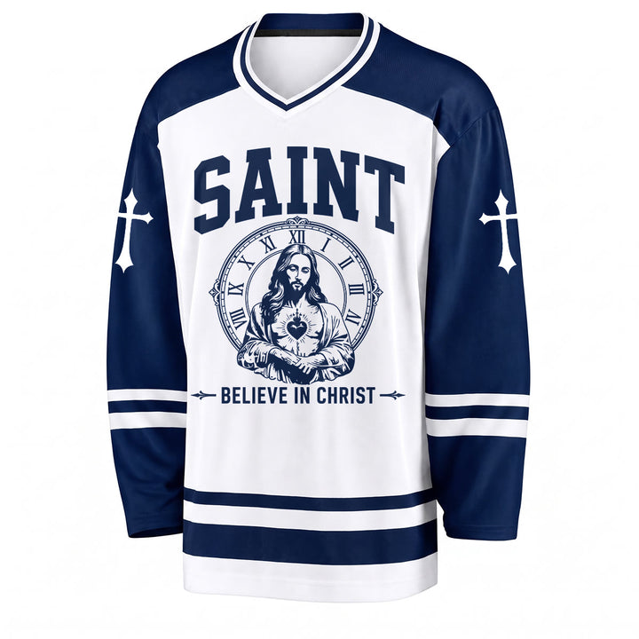 Christianartworkshop God Bless You Believe in Christ Hockey Jersey - image 1