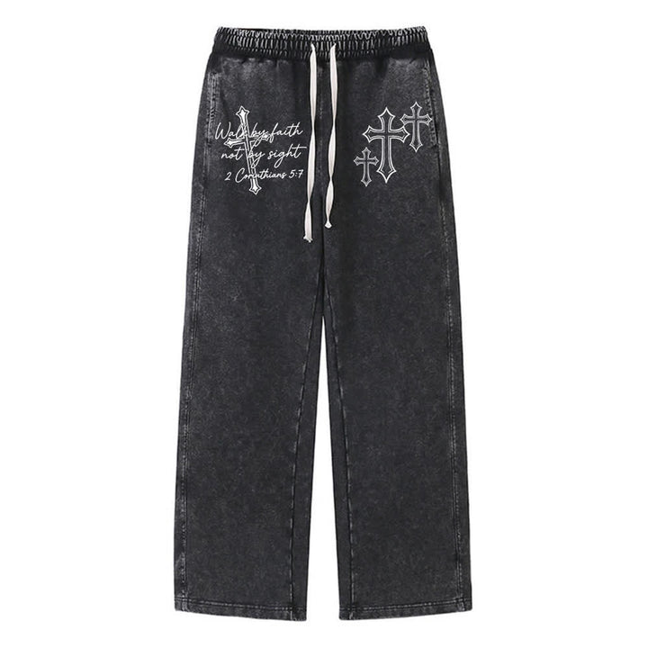 Christianartworkshop Scripture Walk By Faith Ornate Cross Statement Washed Sweatpants - Black - XL - image 0