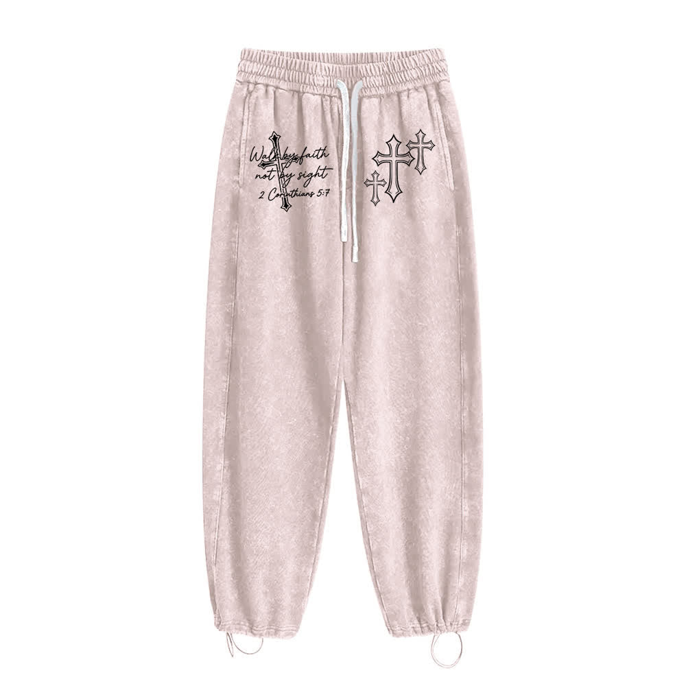 Christianartworkshop Scripture Walk By Faith Ornate Cross Statement Washed Sweatpants - image 21