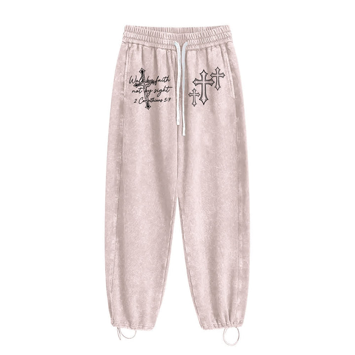 Christianartworkshop Scripture Walk By Faith Ornate Cross Statement Washed Sweatpants - image 21