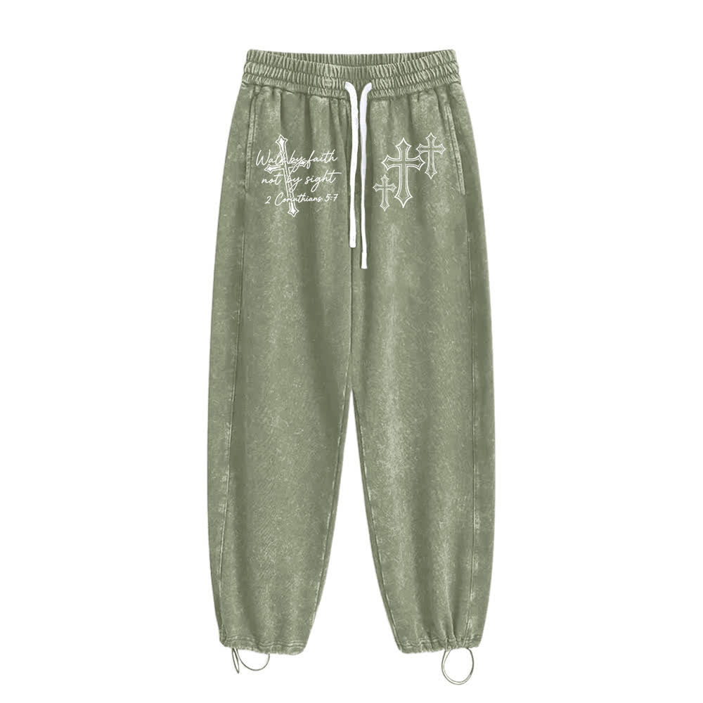 Christianartworkshop Scripture Walk By Faith Ornate Cross Statement Washed Sweatpants - image 9