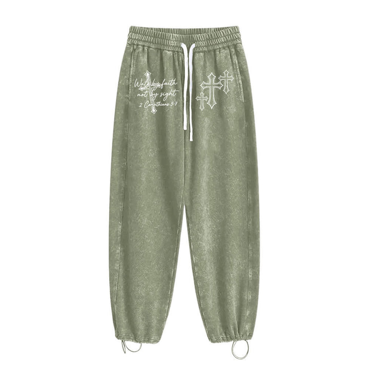 Christianartworkshop Scripture Walk By Faith Ornate Cross Statement Washed Sweatpants - image 9