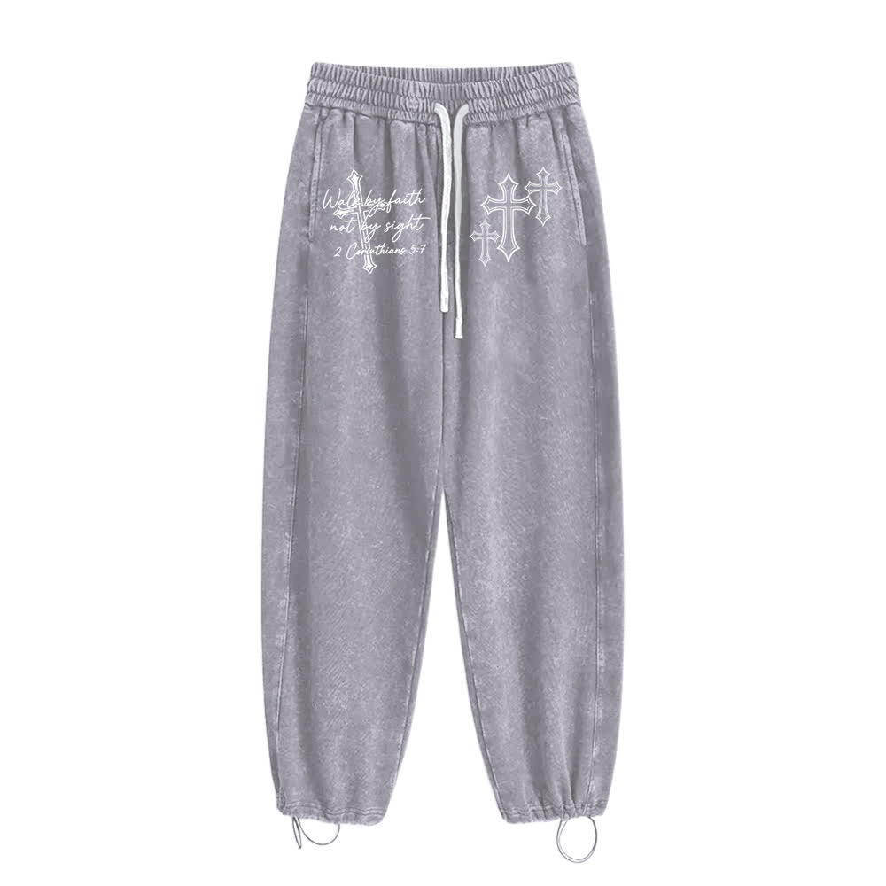 Christianartworkshop Scripture Walk By Faith Ornate Cross Statement Washed Sweatpants - image 5
