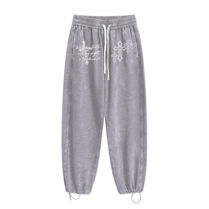 Christianartworkshop Scripture Walk By Faith Ornate Cross Statement Washed Sweatpants - image 5